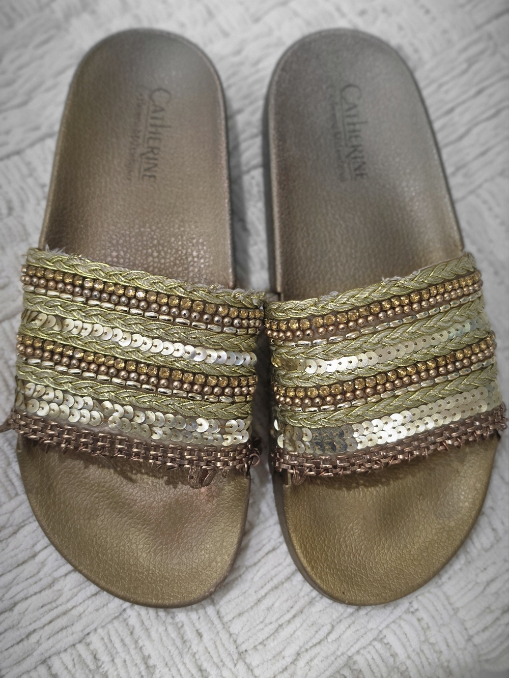 Katherine's Collection Gold Beaded Slide Sandals - Women's